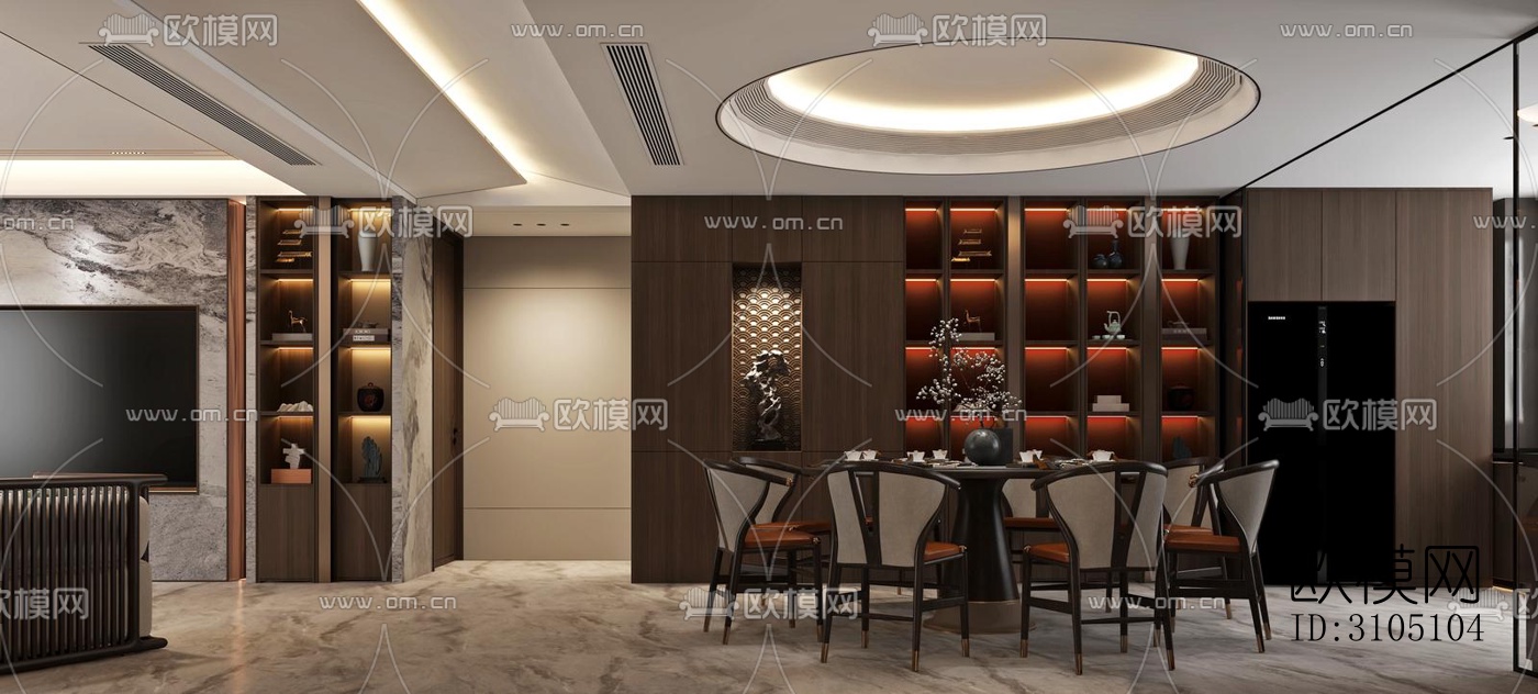 新中式平层效果图下载（渲染图3）