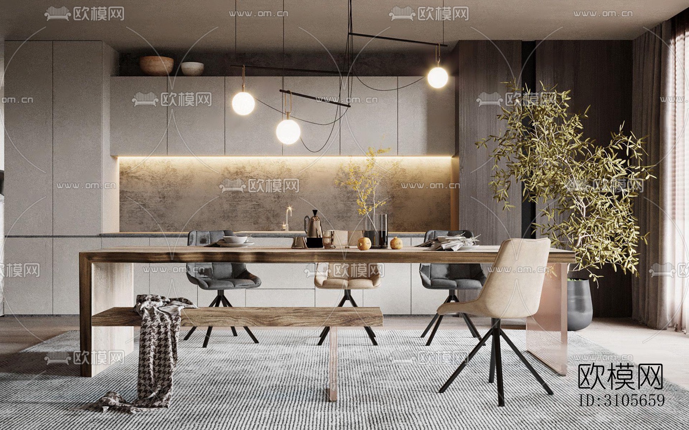 现代餐厅效果图下载（渲染图2）