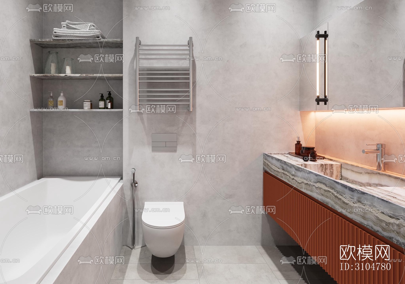 高级灰卫生间效果图下载（渲染图3）