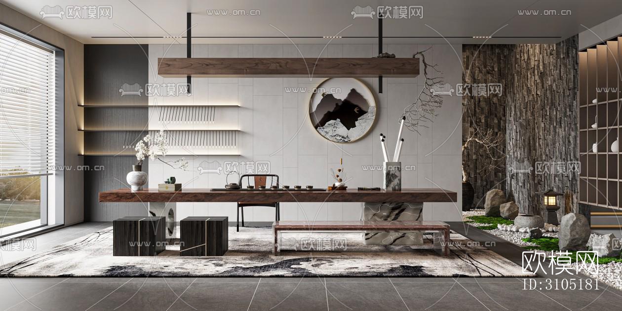 新中式茶室效果图下载（渲染图1）