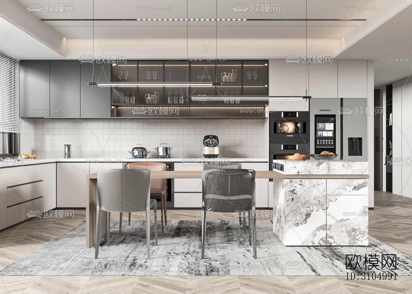 现代厨房效果图下载（渲染图4）