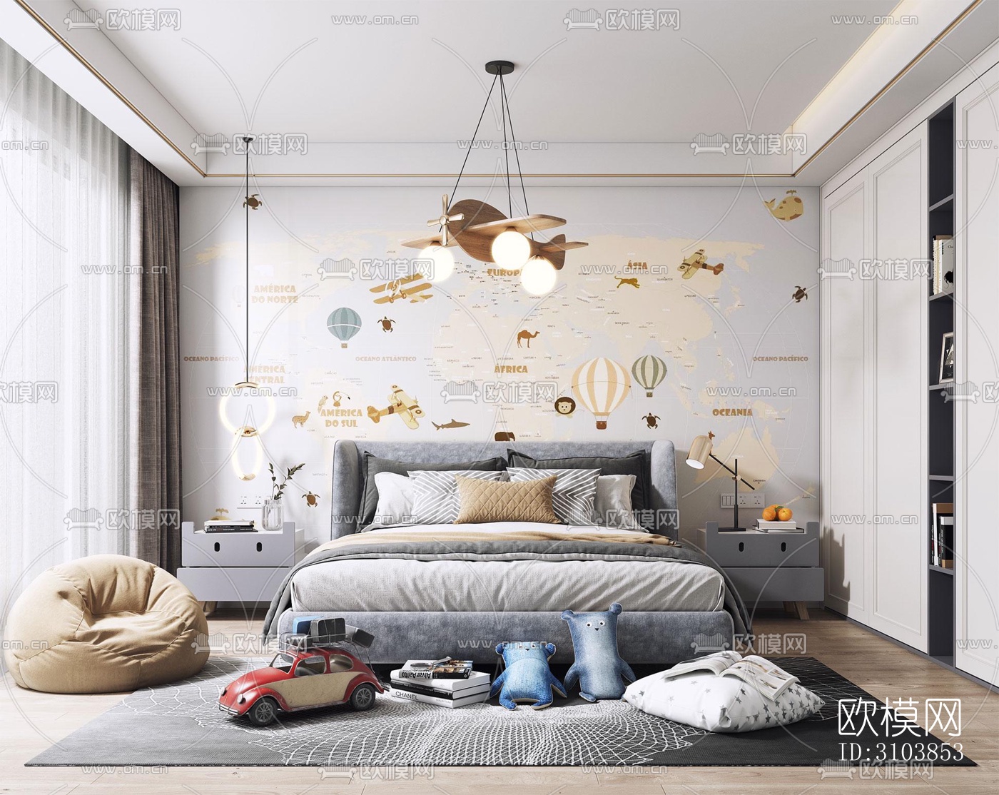 北欧儿童房效果图下载（渲染图1）