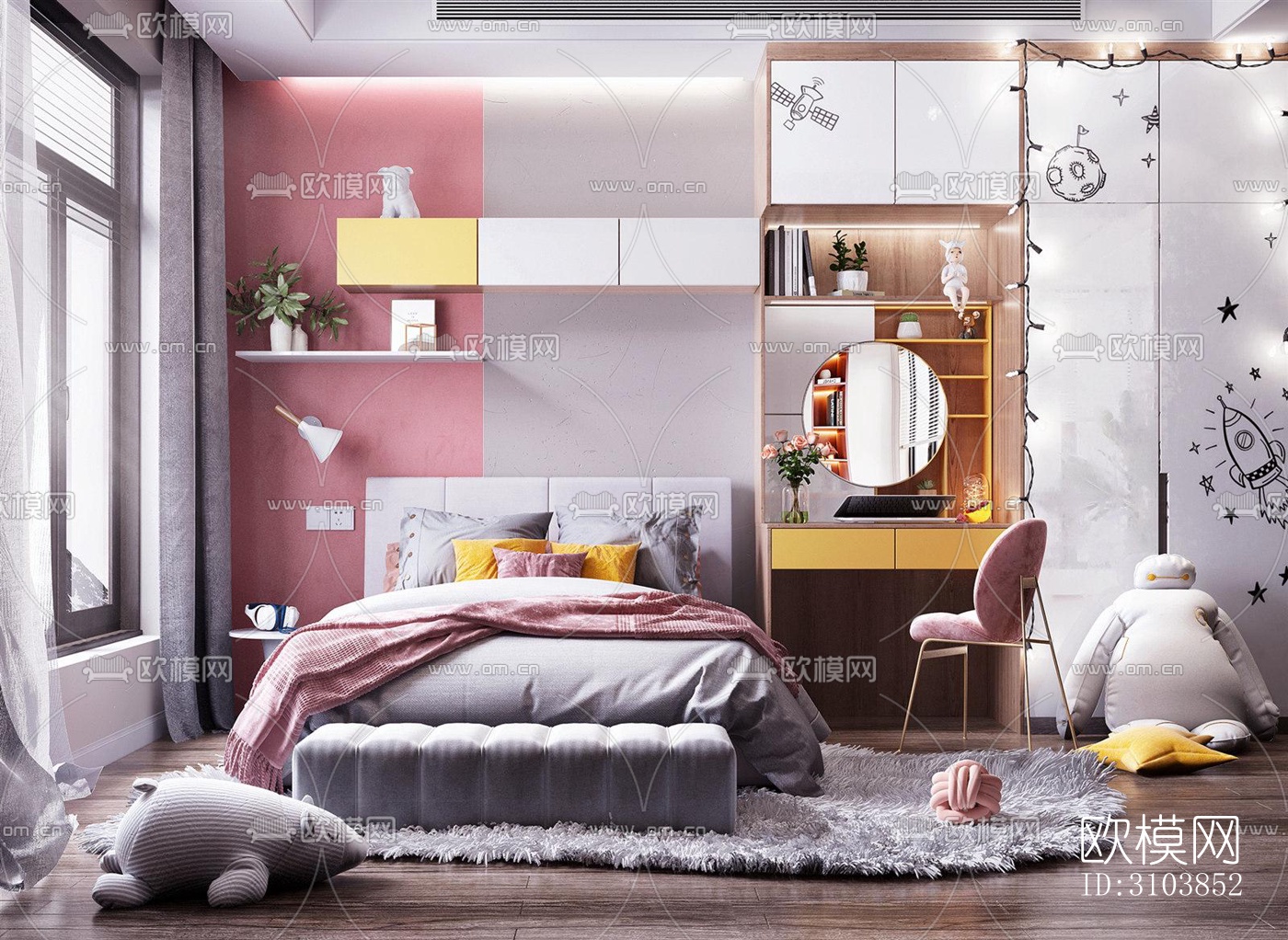 北欧儿童房效果图下载（渲染图1）