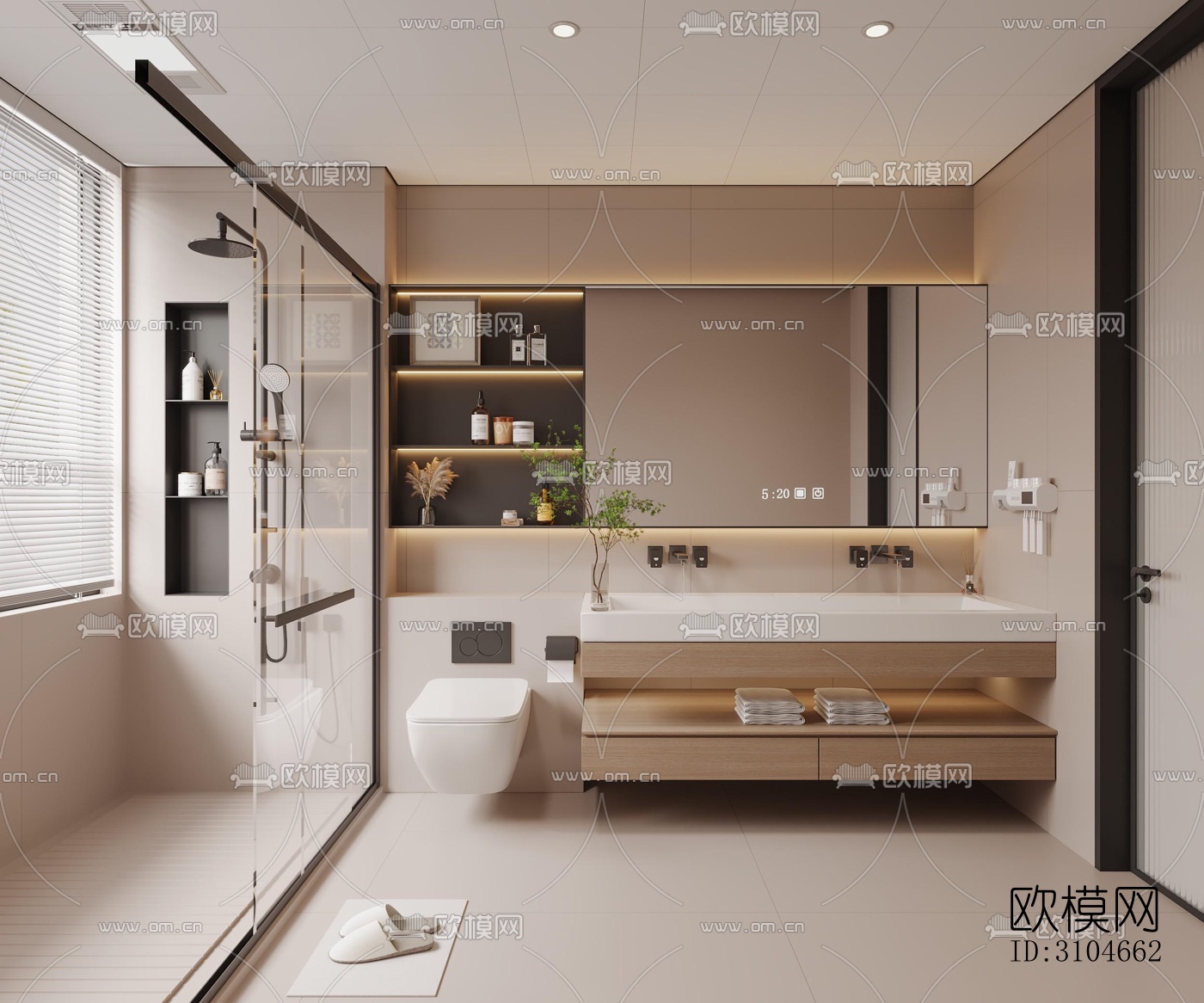 现代卫生间效果图下载（渲染图1）