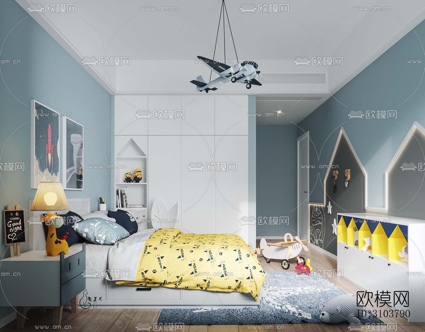 北欧儿童房效果图下载（渲染图1）