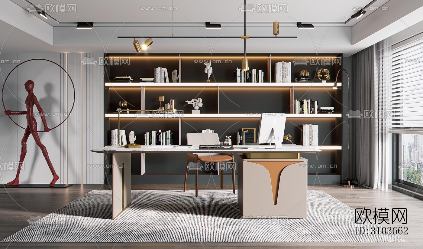 现代书房效果图下载（渲染图1）