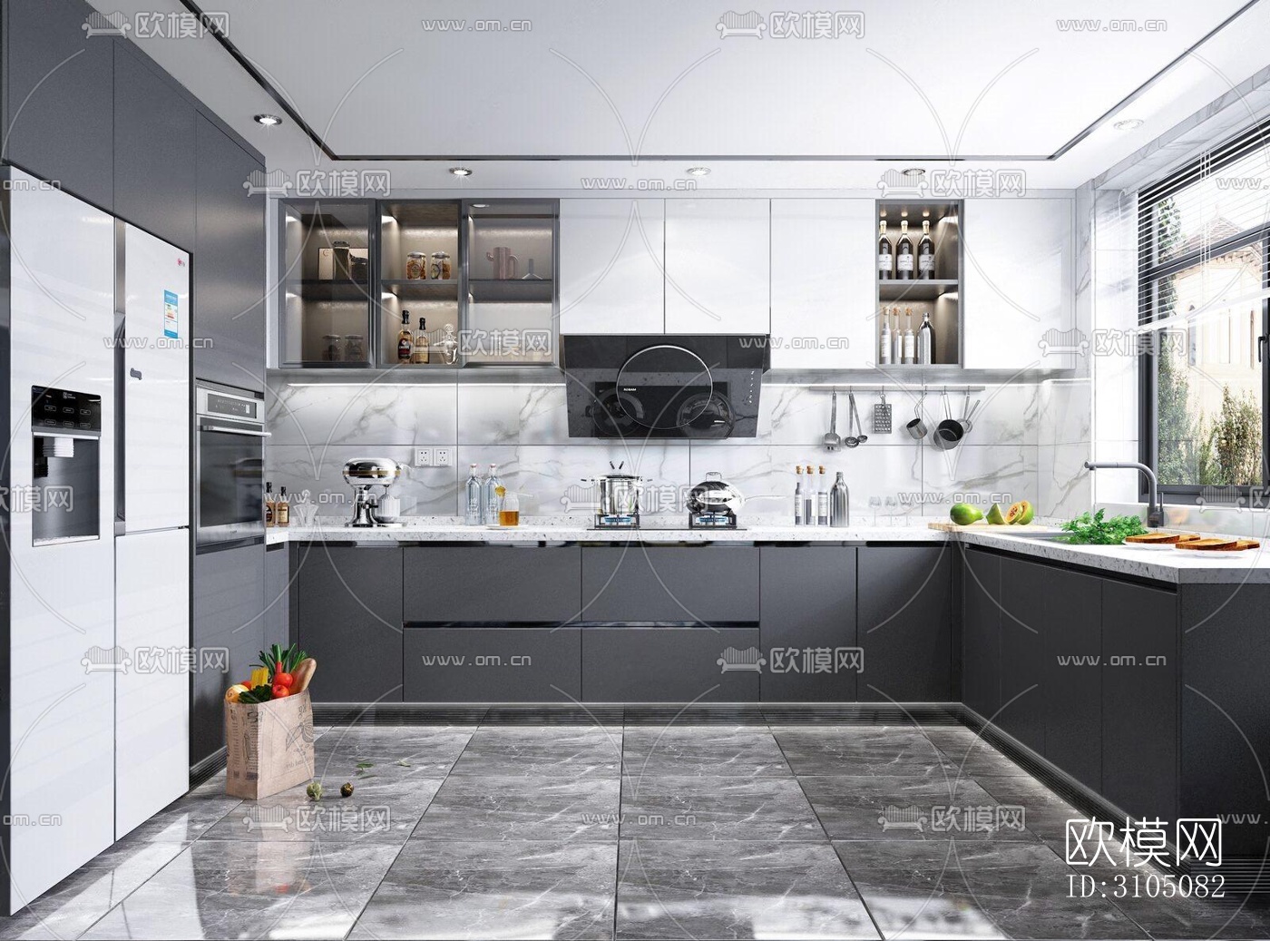 高级灰厨房效果图下载（渲染图3）