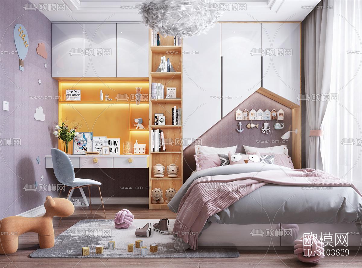 北欧儿童房效果图下载（渲染图4）