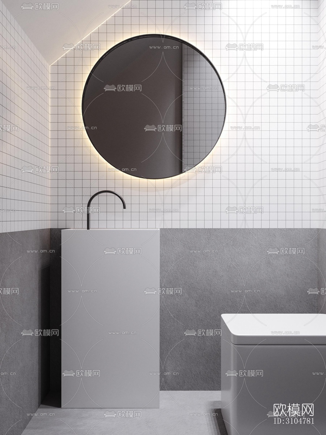 高级灰卫生间效果图下载（渲染图3）