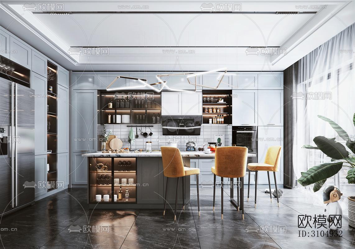 现代厨房效果图下载（渲染图1）