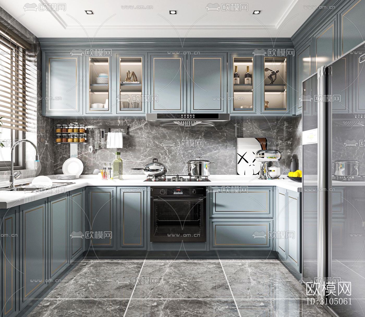 美式厨房效果图下载（渲染图2）