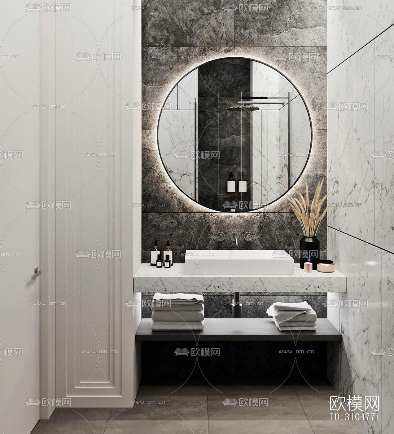 高级灰卫生间效果图下载（渲染图1）