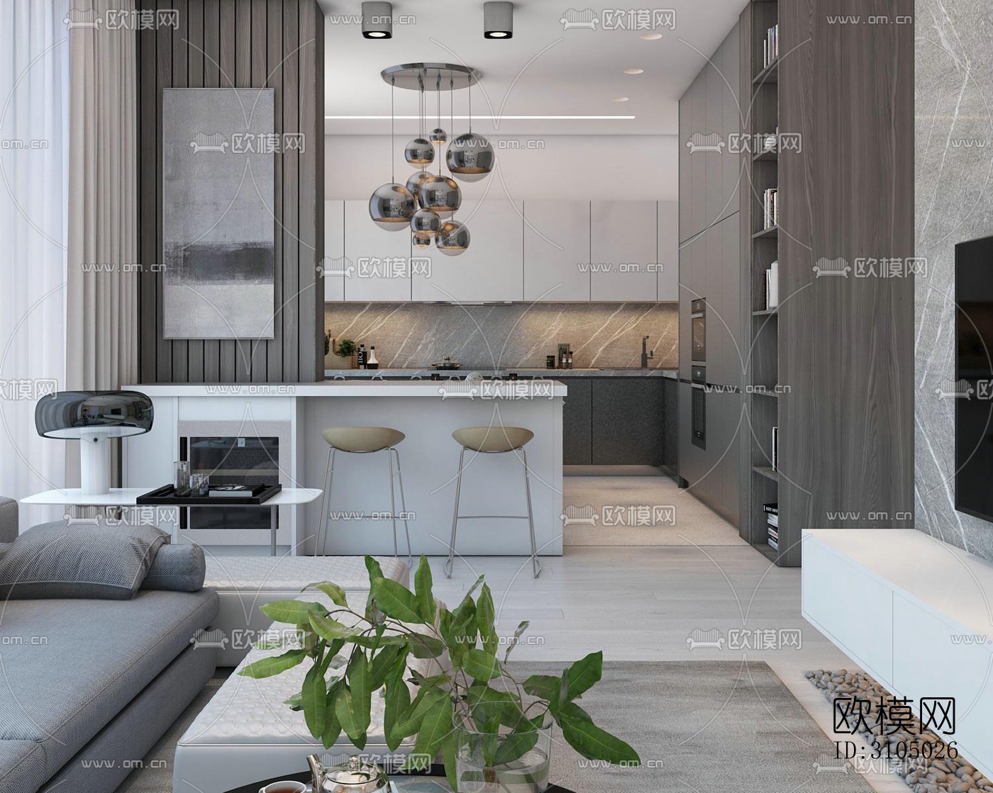 现代厨房效果图下载（渲染图5）