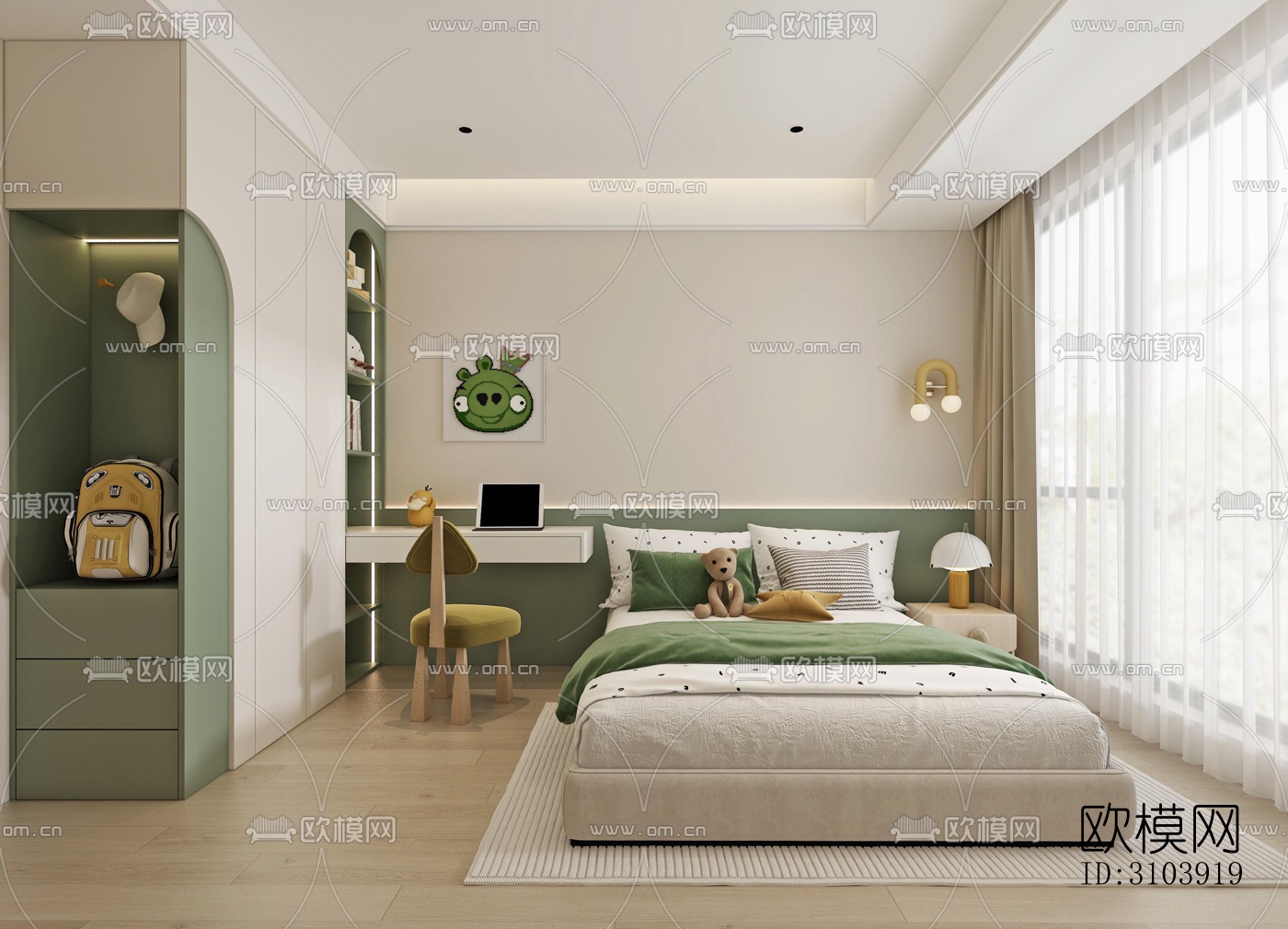 奶油风儿童房效果图下载（渲染图4）