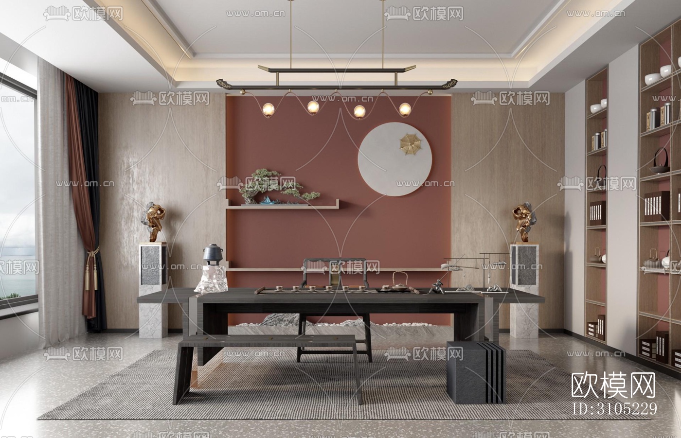 新中式茶室效果图下载（渲染图1）