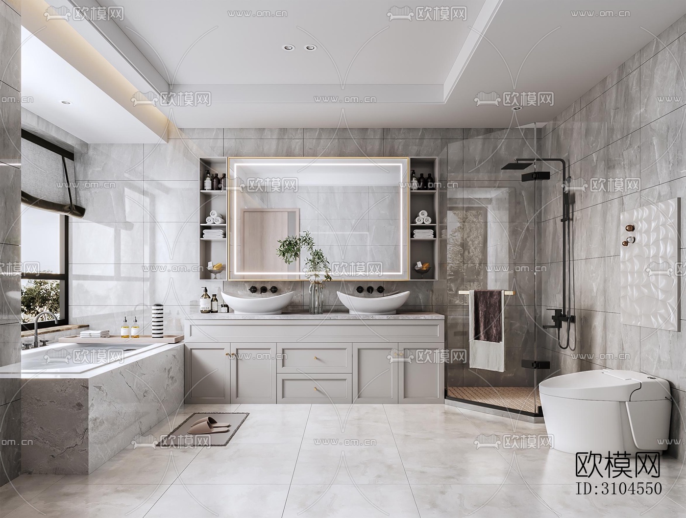 奶油风卫生间效果图下载（渲染图1）