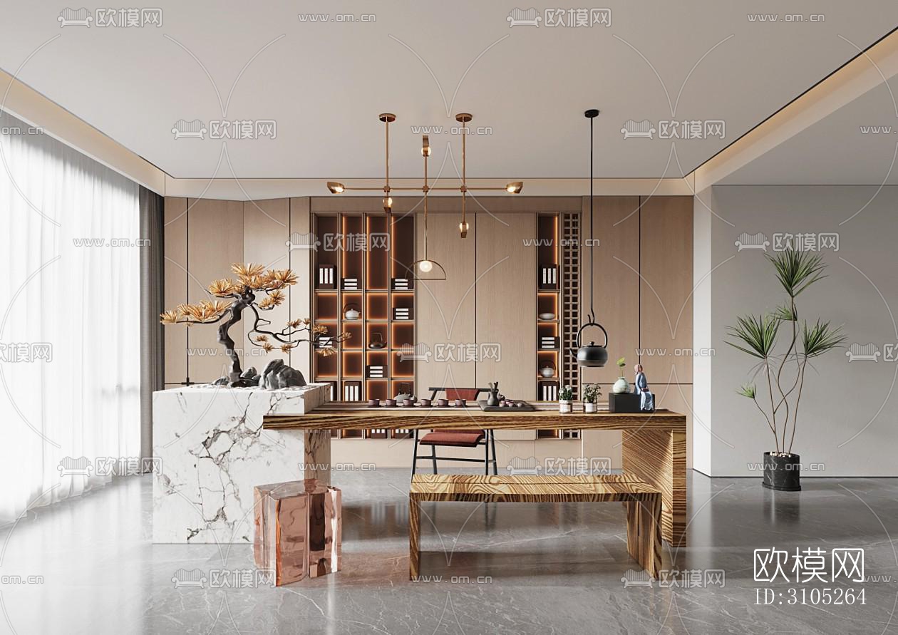 新中式茶室效果图下载（渲染图3）