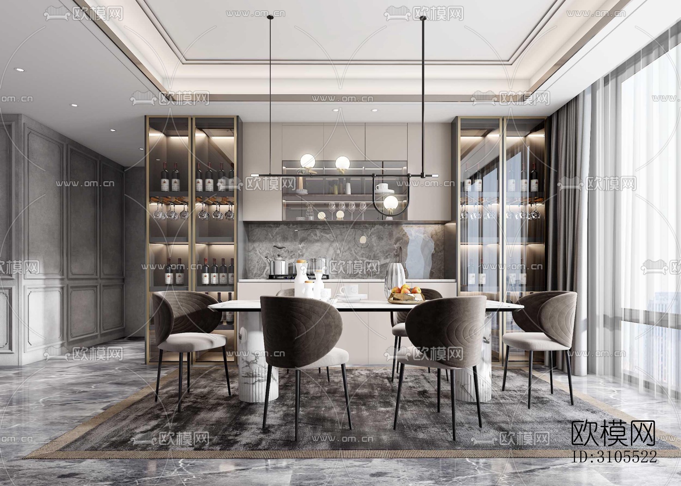 现代餐厅效果图下载（渲染图1）