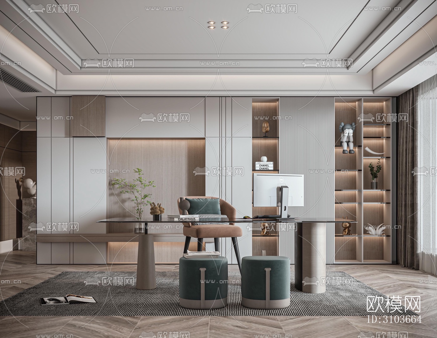 现代书房效果图下载（渲染图5）