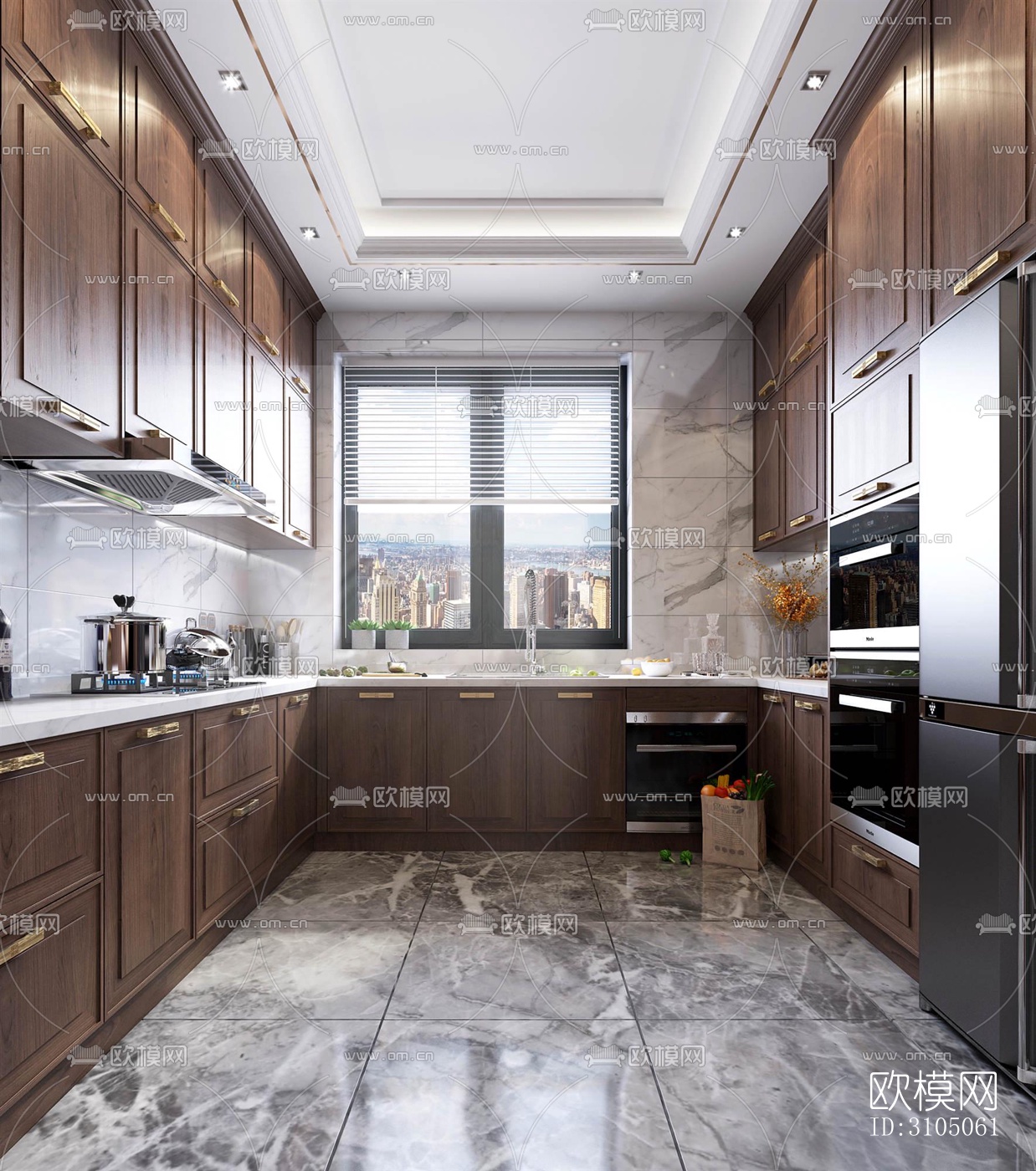 美式厨房效果图下载（渲染图5）