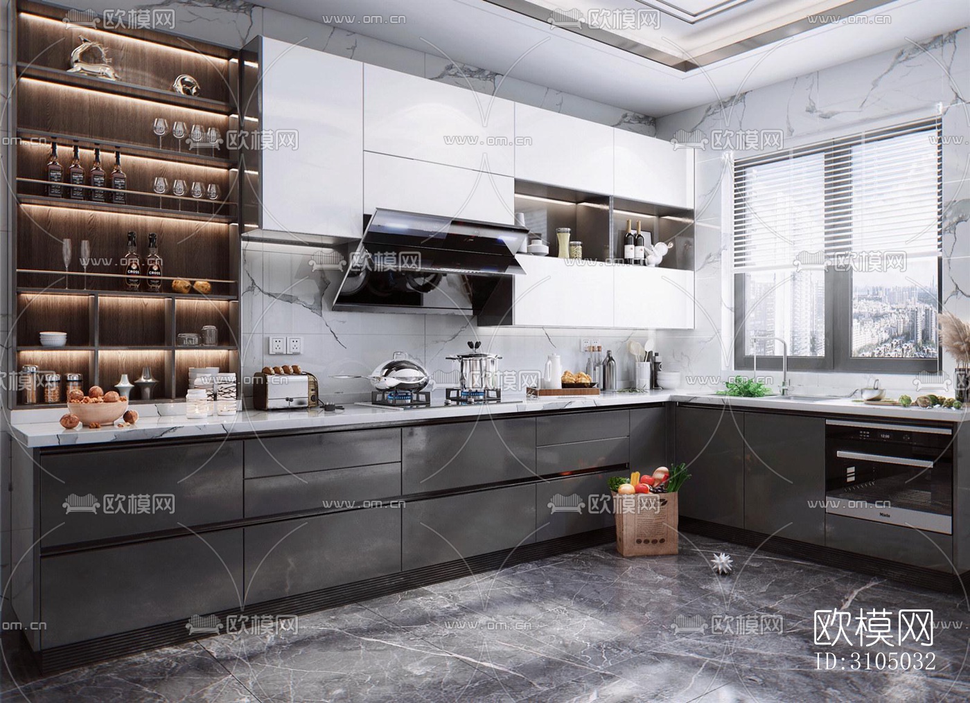 现代厨房效果图下载（渲染图2）