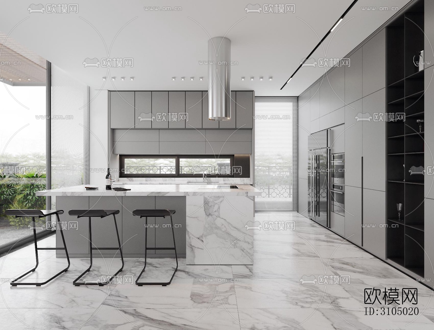 现代厨房效果图下载（渲染图1）