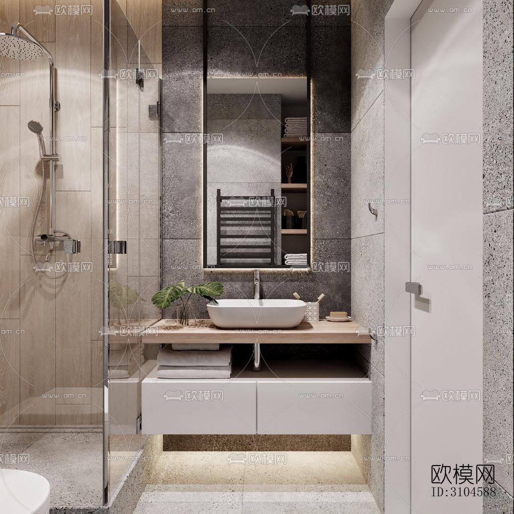 现代卫生间效果图下载（渲染图1）