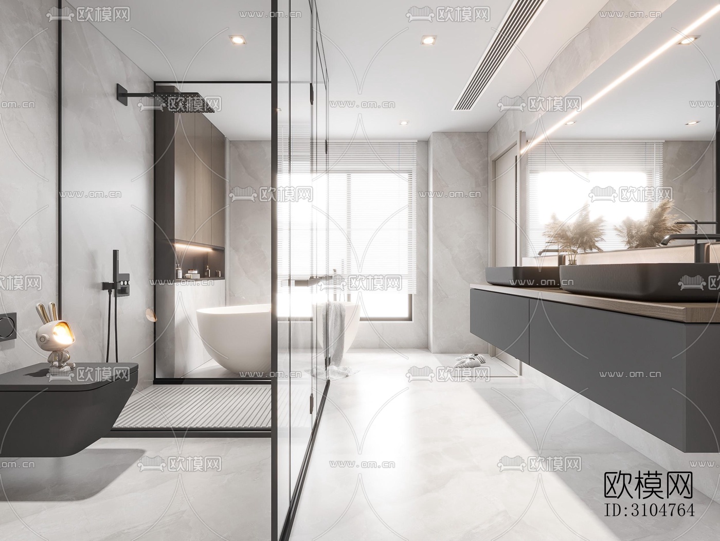 高级灰卫生间效果图下载（渲染图5）