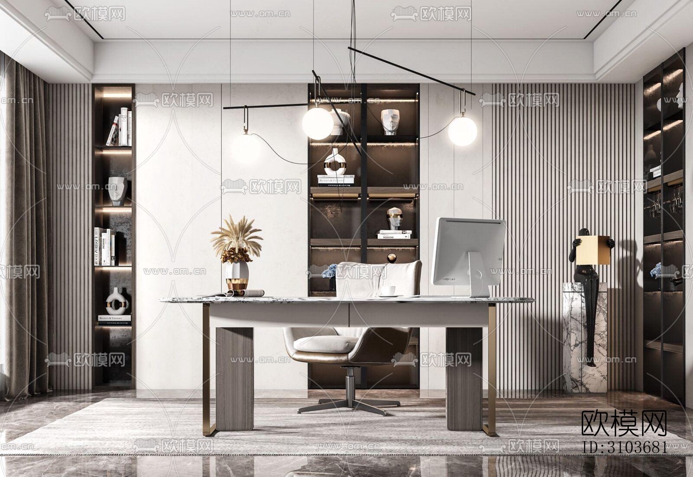 现代书房效果图下载（渲染图1）