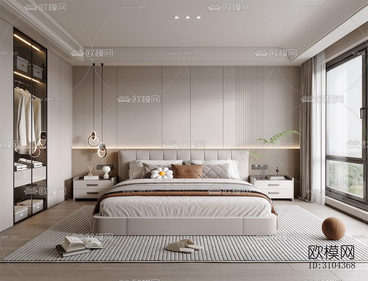 现代卧室效果图下载（渲染图1）