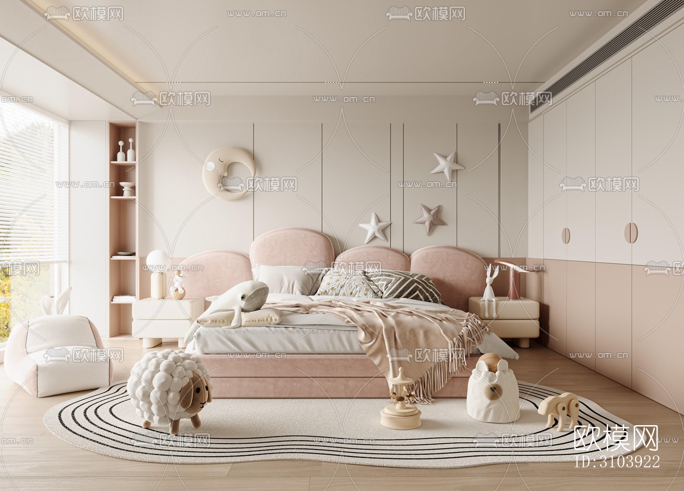 奶油风儿童房效果图下载（渲染图5）