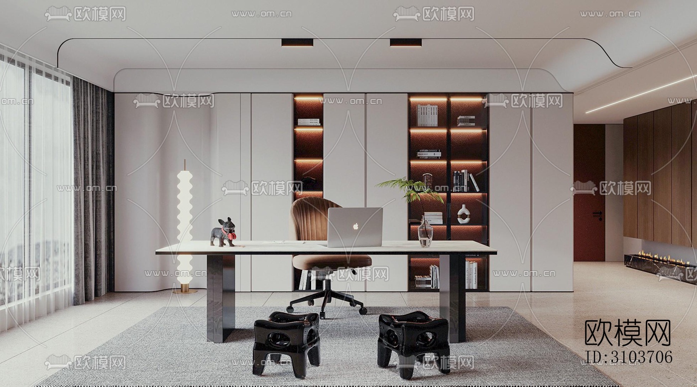 现代书房效果图下载（渲染图5）