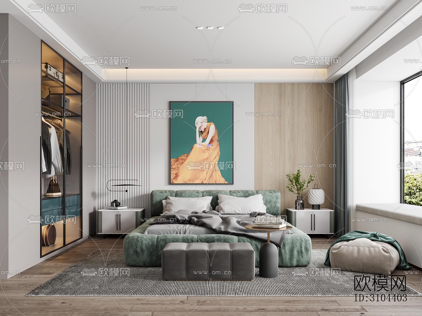 现代卧室效果图下载（渲染图1）