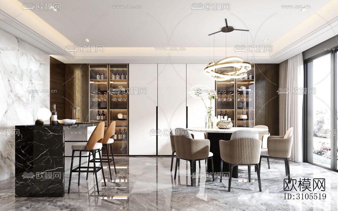 现代餐厅效果图下载（渲染图1）