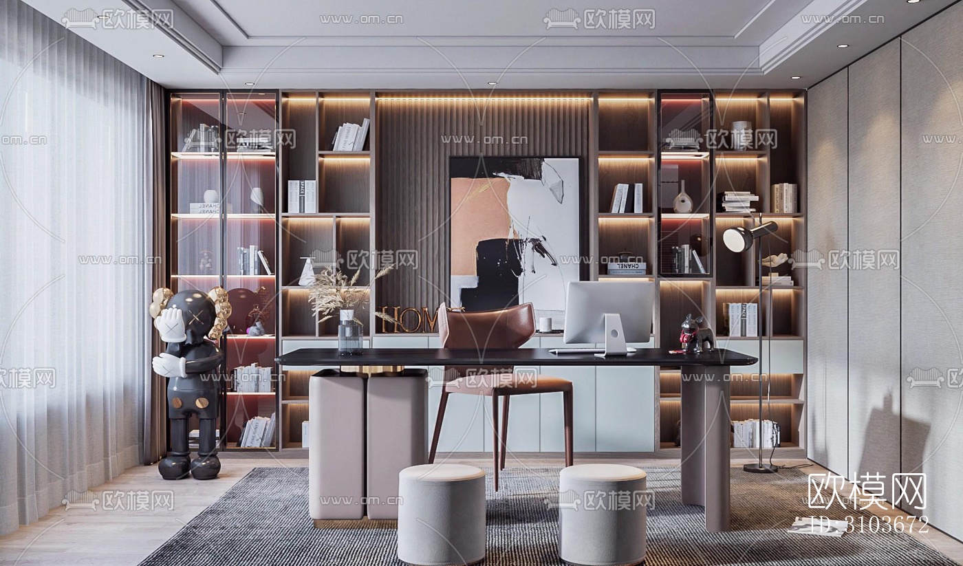 现代书房效果图下载（渲染图2）