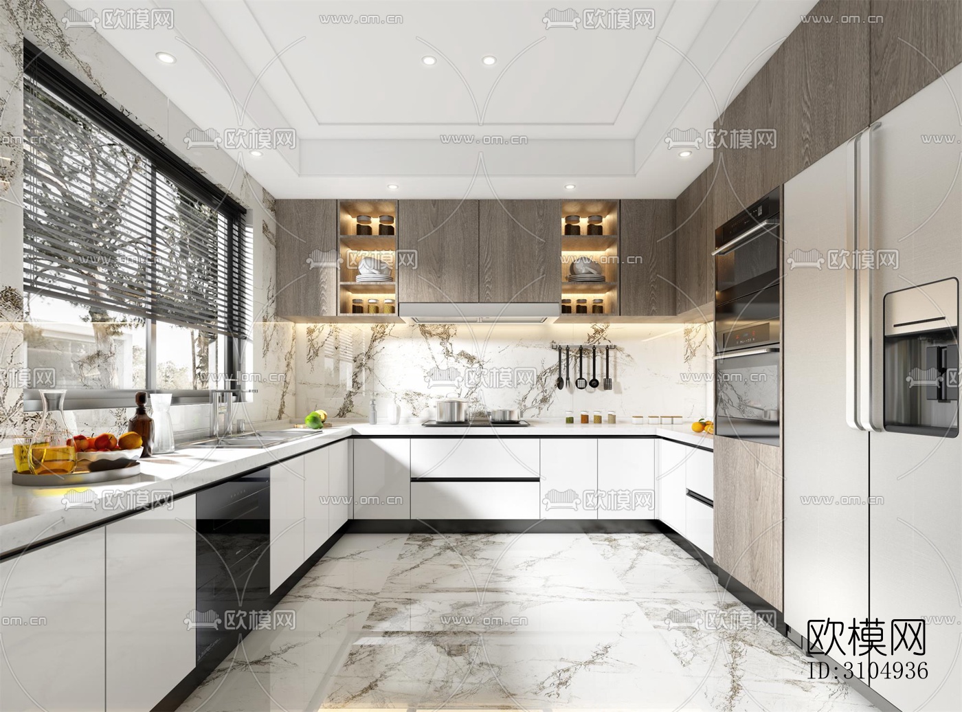 现代厨房效果图下载（渲染图1）