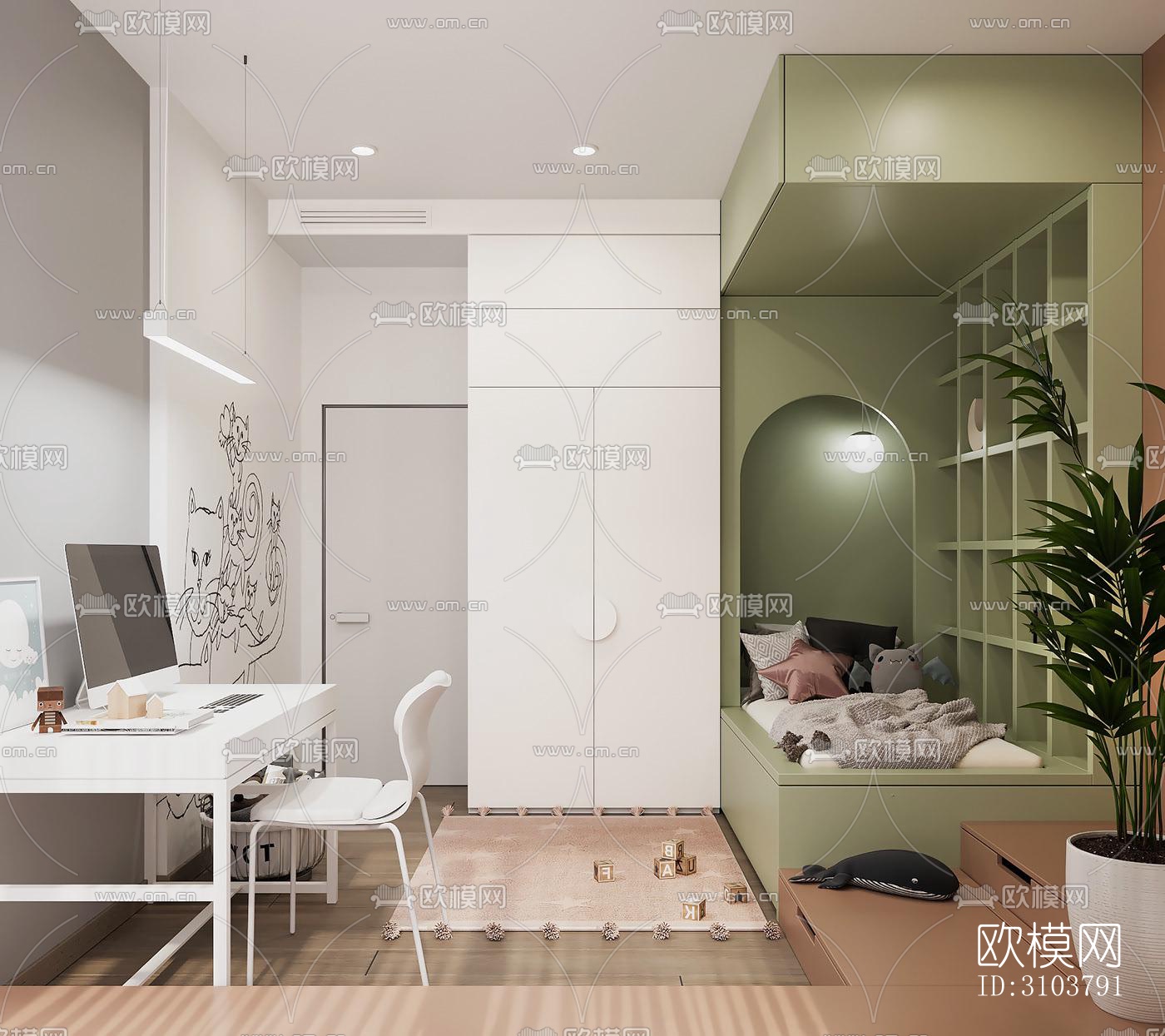 北欧儿童房效果图下载（渲染图2）