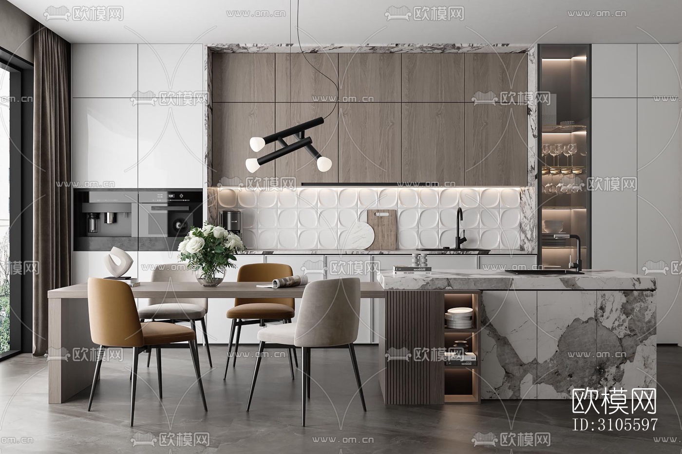 现代餐厅效果图下载（渲染图1）