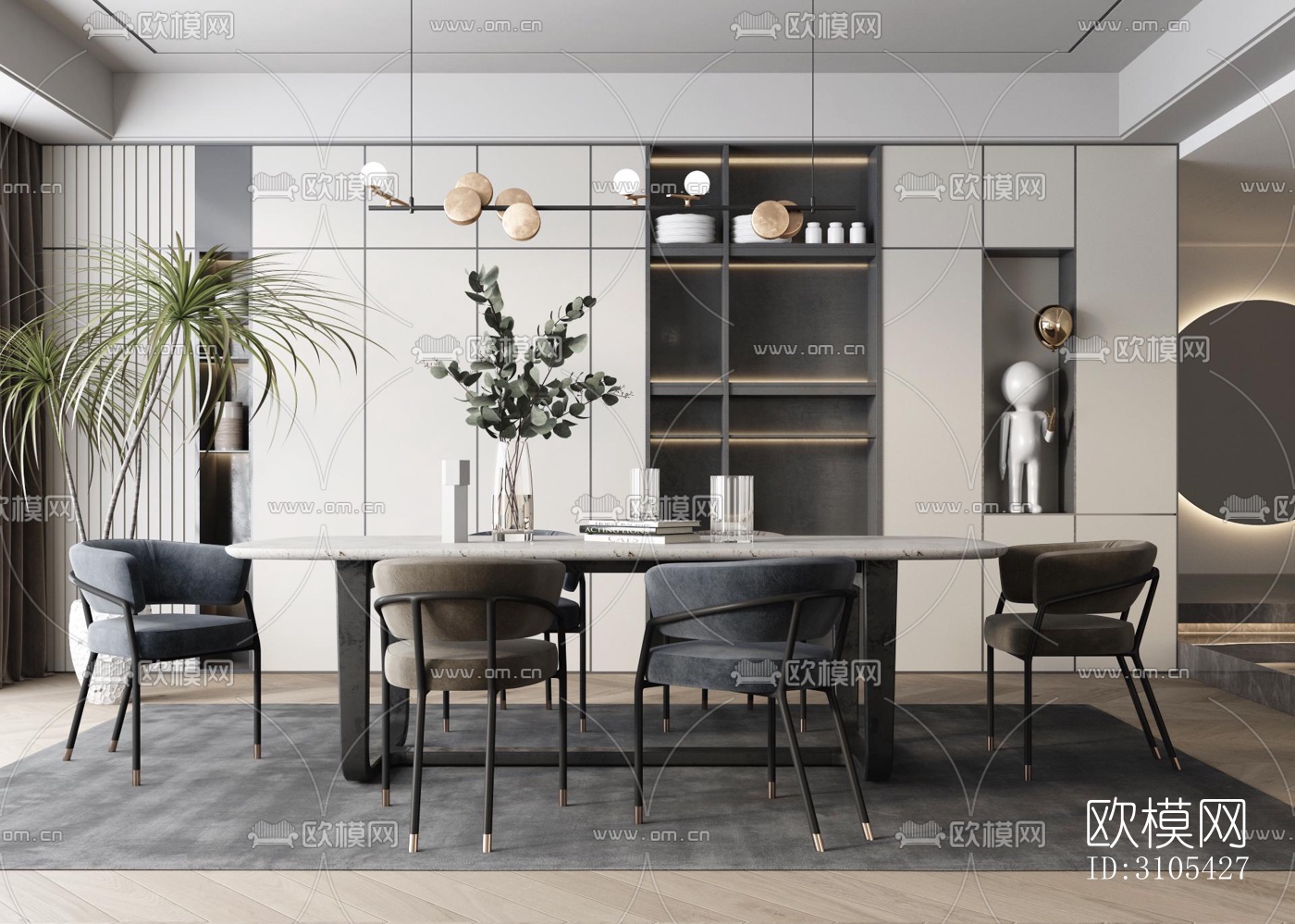现代餐厅效果图下载（渲染图1）