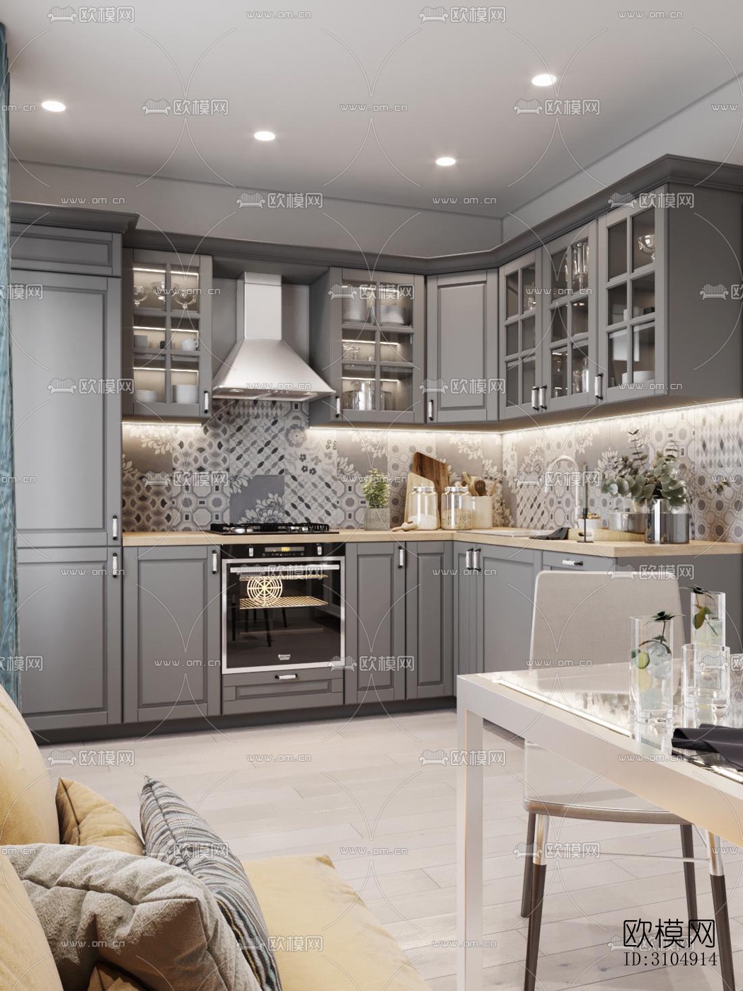 欧式厨房效果图下载（渲染图3）