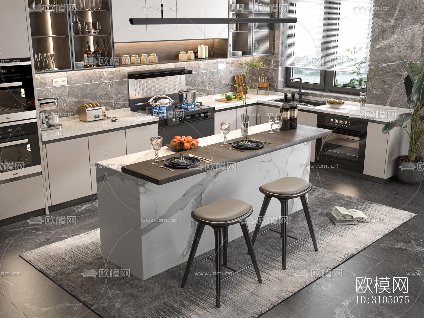 高级灰厨房效果图下载（渲染图3）