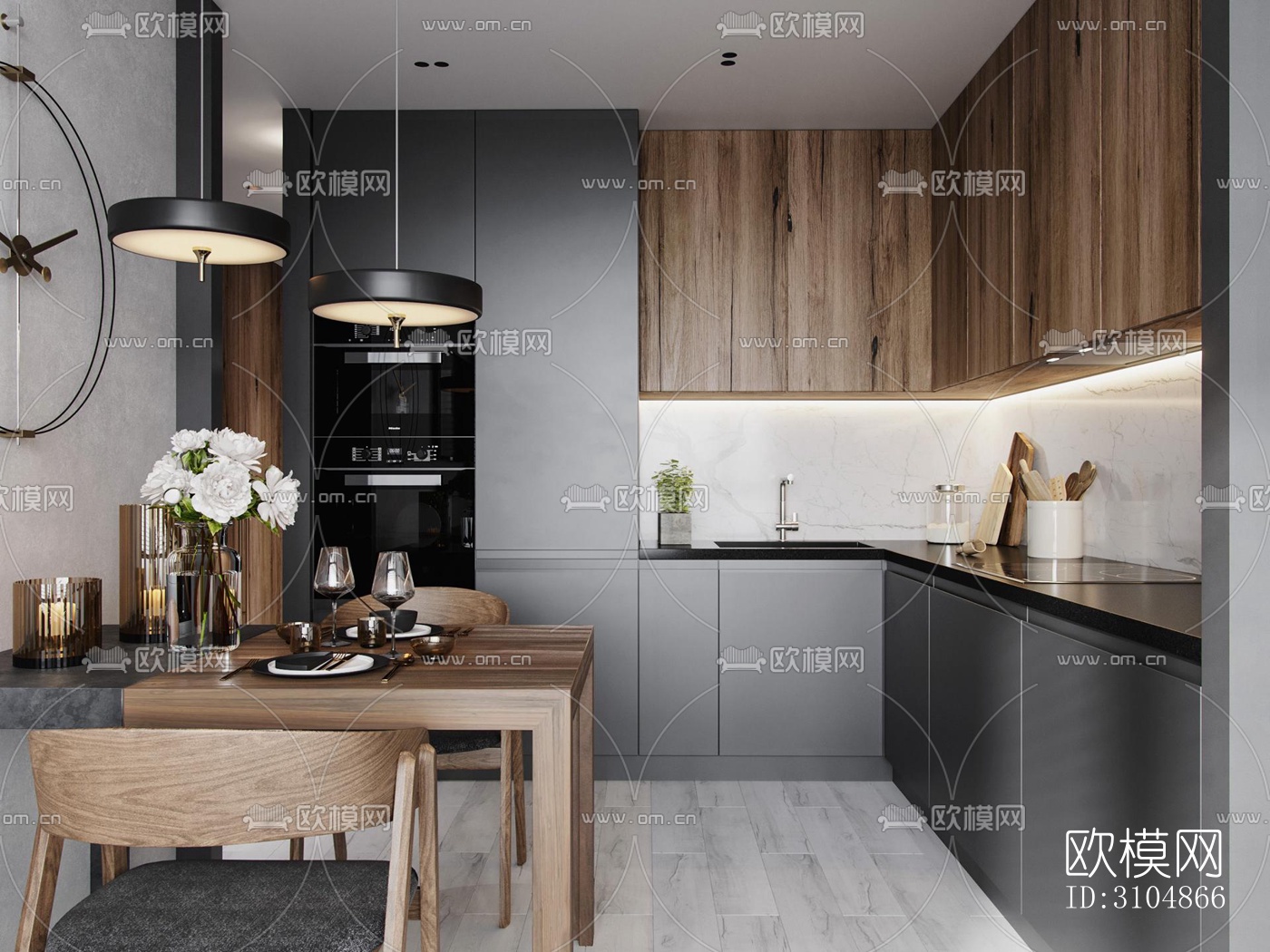 北欧厨房效果图下载（渲染图2）