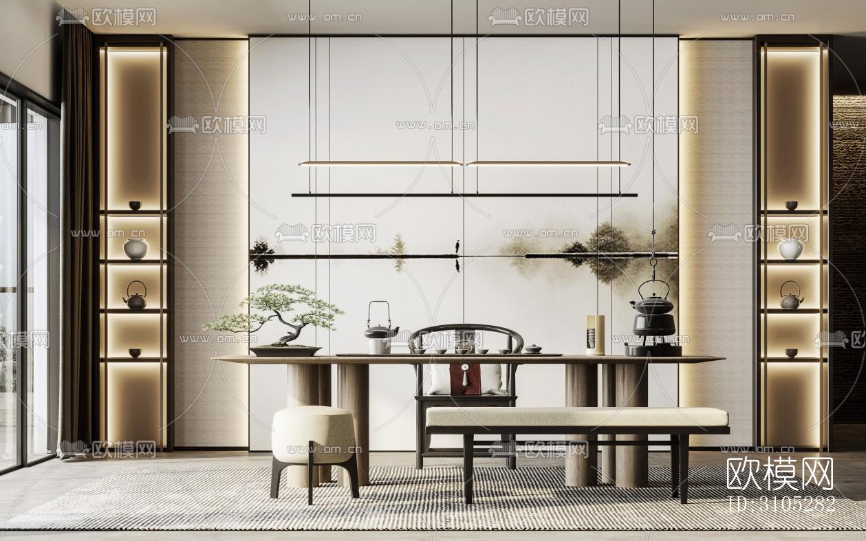 新中式茶室效果图下载（渲染图4）