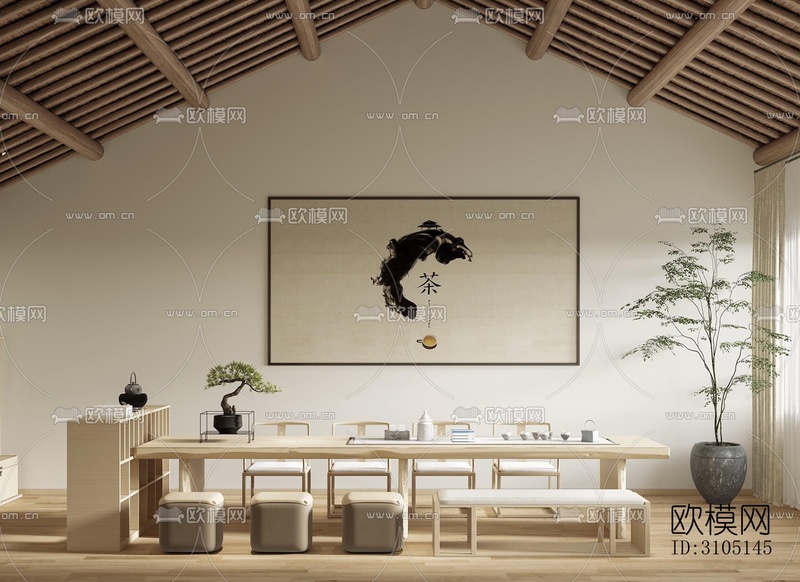 中式茶室效果图下载(渲染图1)
