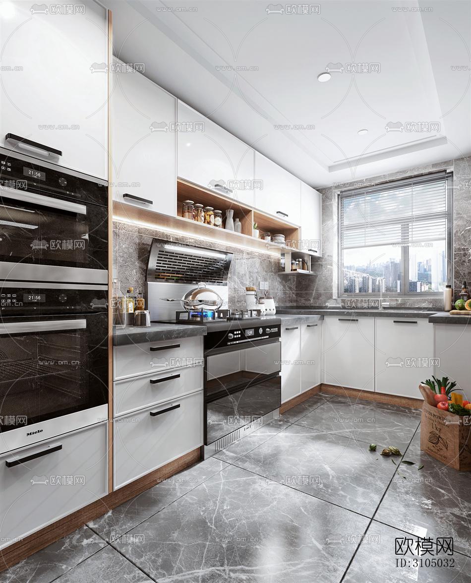 现代厨房效果图下载（渲染图4）