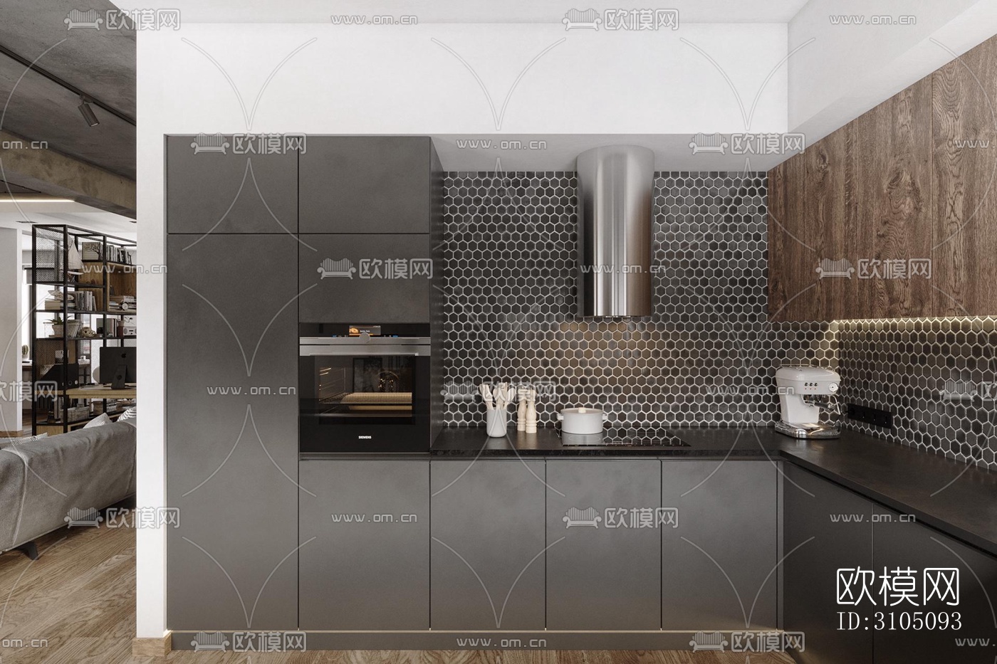 高级灰厨房效果图下载（渲染图1）