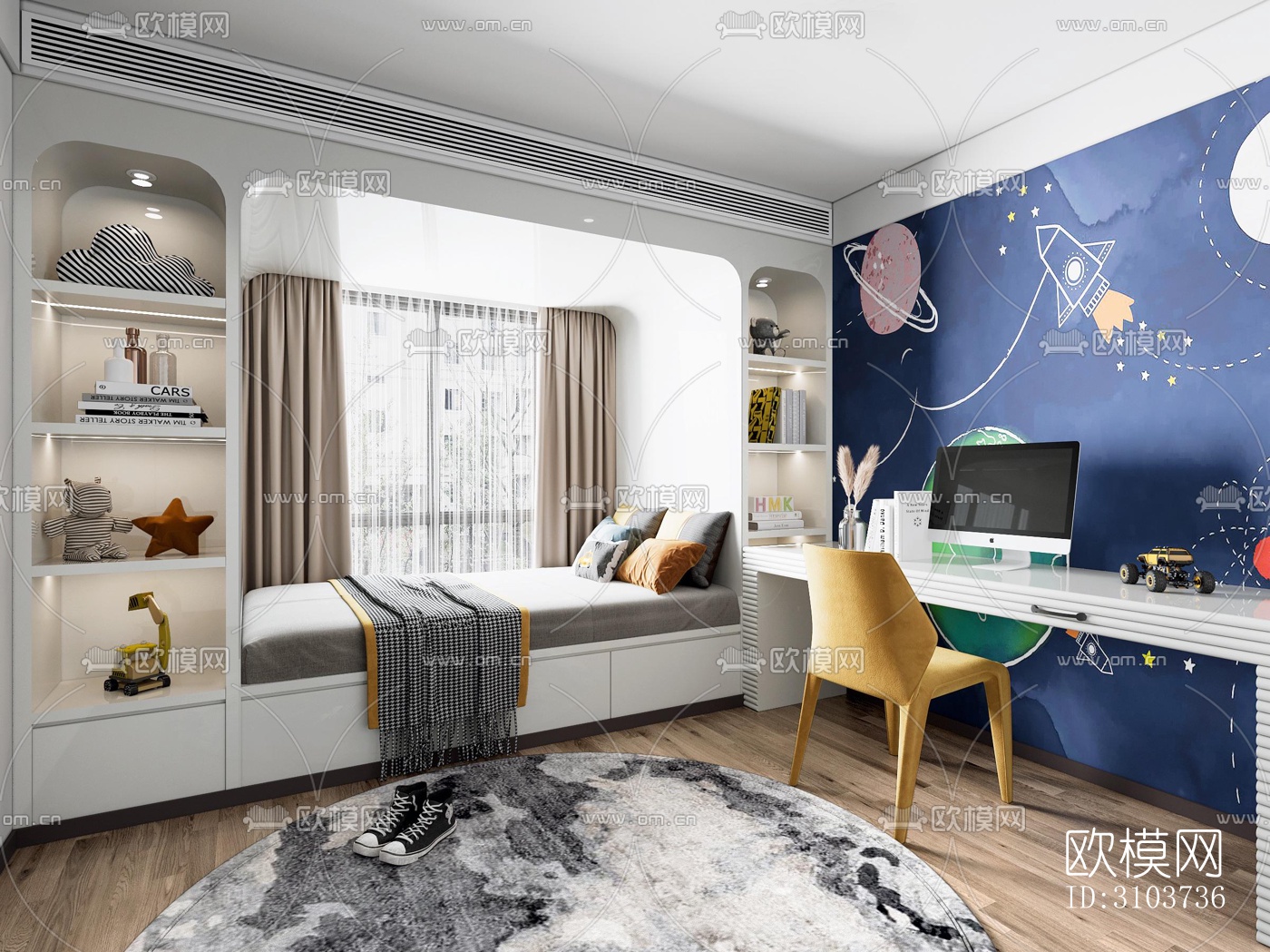 北欧儿童房效果图下载（渲染图1）