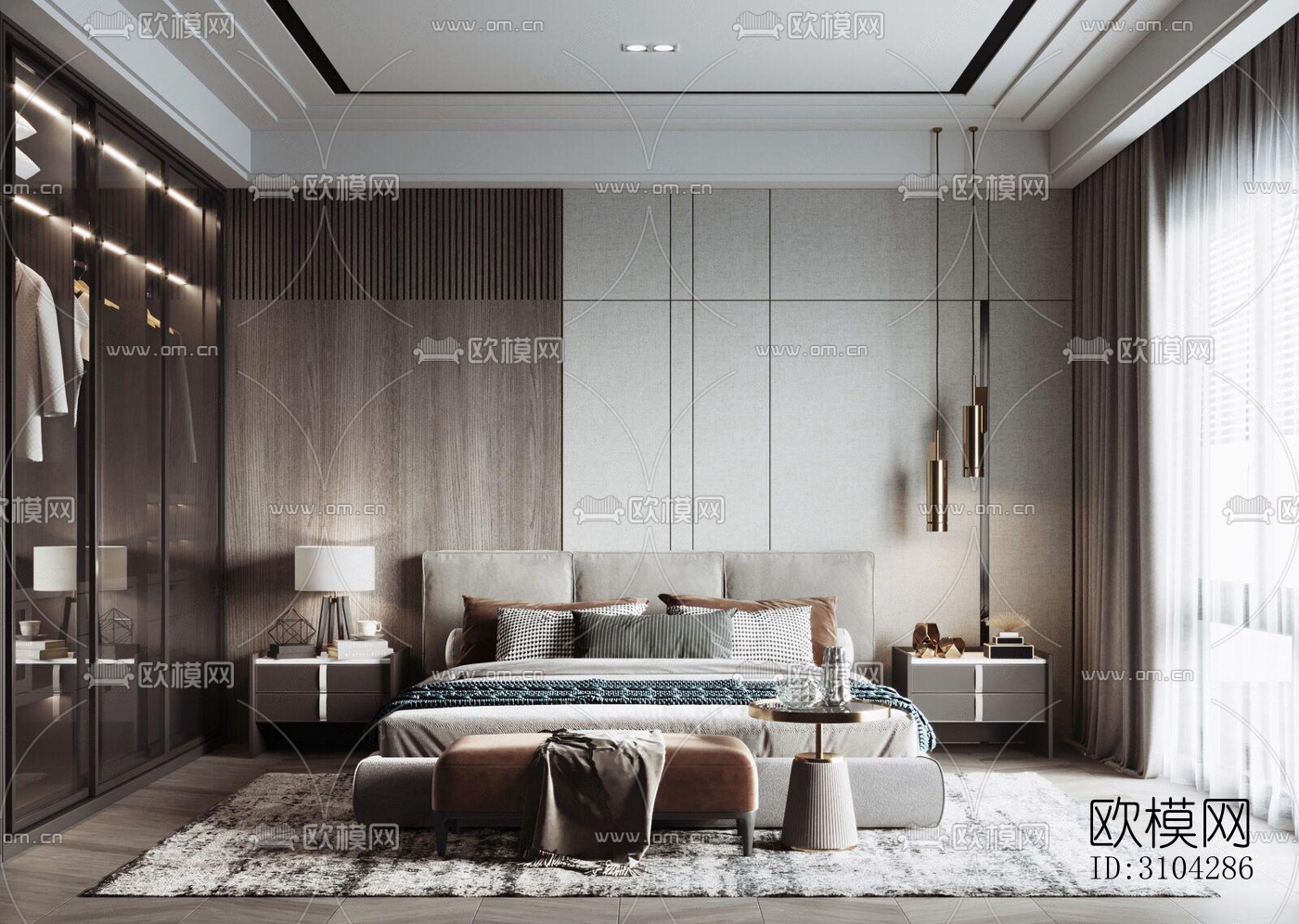 现代卧室效果图下载（渲染图5）