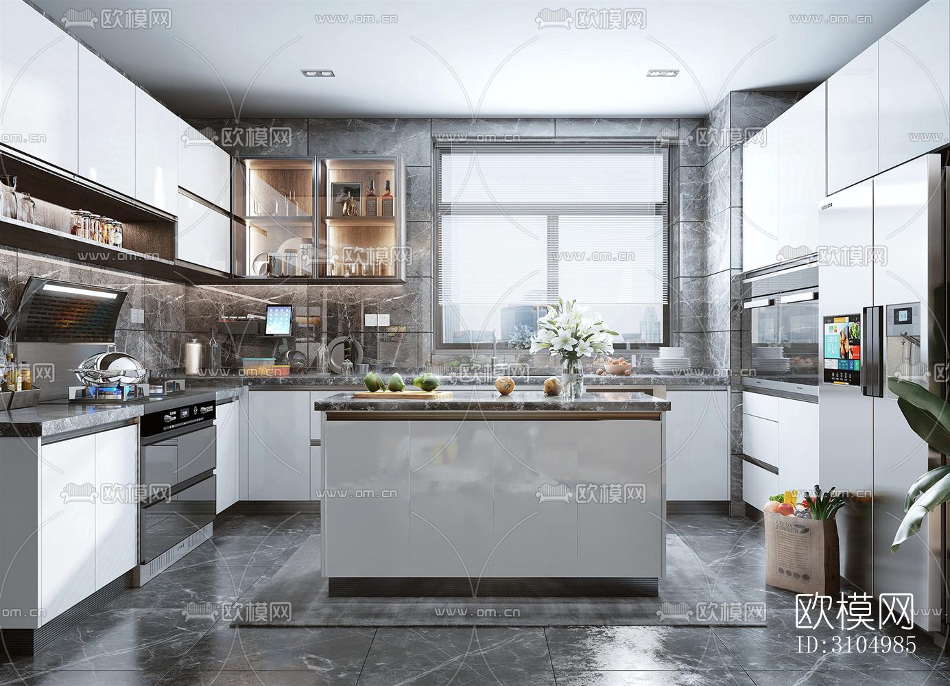 现代厨房效果图下载（渲染图1）