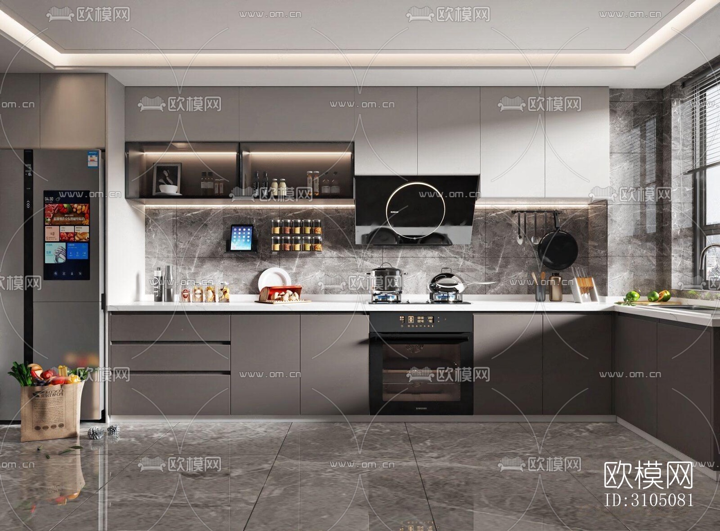 高级灰厨房效果图下载（渲染图1）